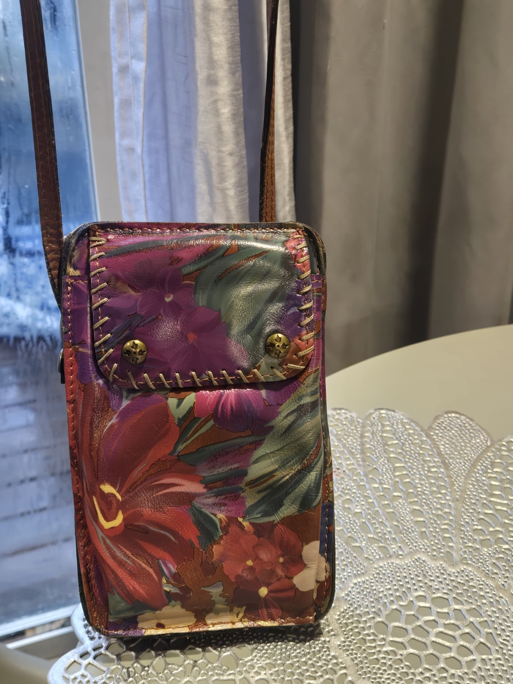 Patricia Nash Floral Leather Marinella Crossbody Bag, EUC